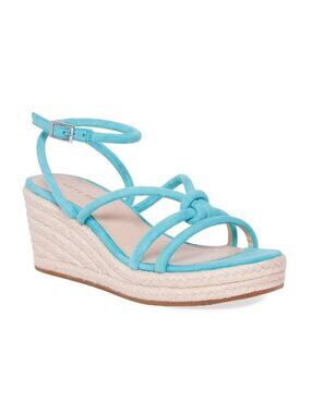 Pelle Moda Kylle Espadrille Platform Wedge Sandals Aqua Blue Suede 7.5 fits 7